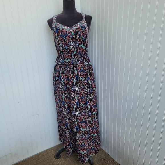 XHILARATION Sleeveless Maxi Dress Strappy Multicolor Floral Print Lined Sz S - Picture 1 of 15